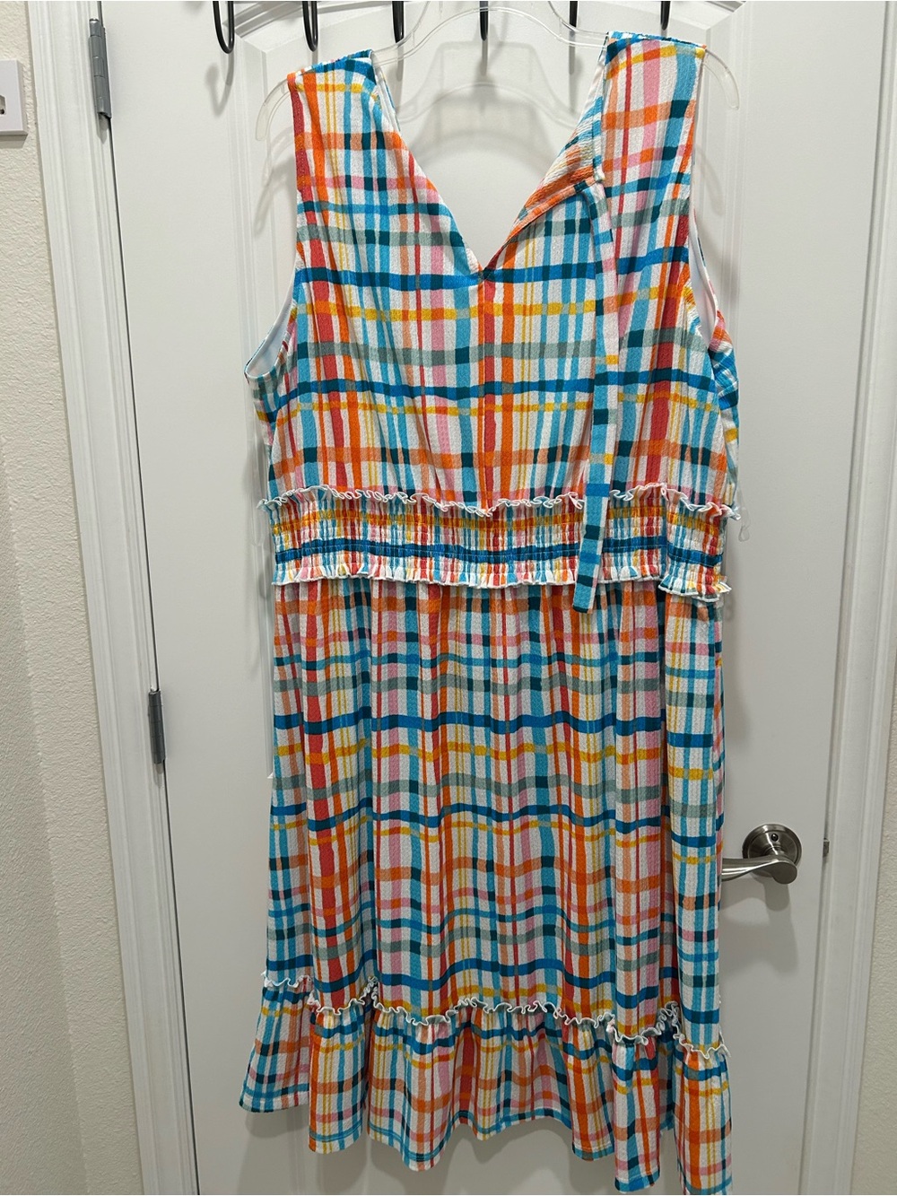 Cato Multicolor Plaid Sleeveless Dress - Blue, Orange & Yellow